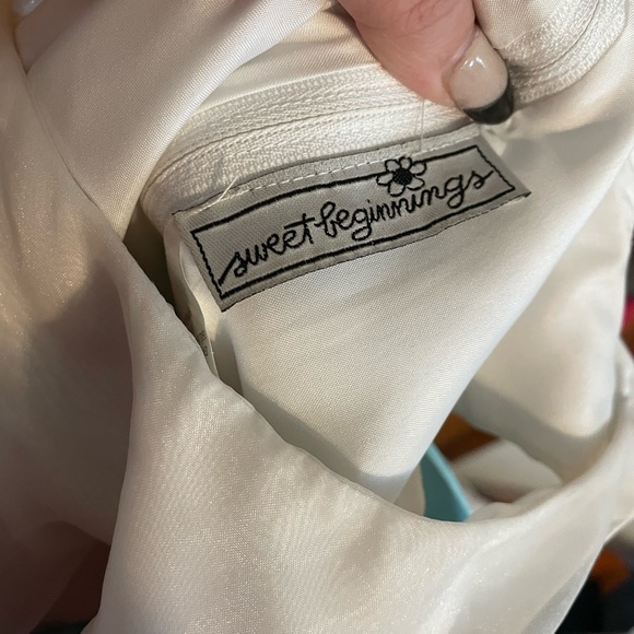 teal and white children’s flower girl dress - Picture 6 of 7